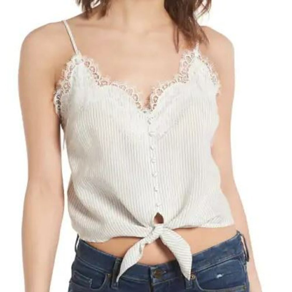 ASTR The Label Striped Tied Front Lace Tank